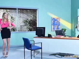 Glamorous busty blonde is having sex in the classroom